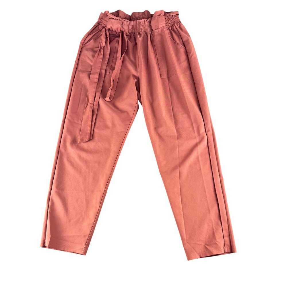 Freeprance Paperbag Waist Pants XL Terracotta High Rise Tie‎ Front Trousers Rose